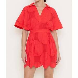 NEW FORE v placket mini dress in red